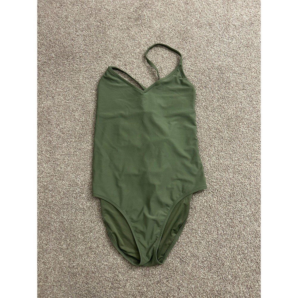 Aerie One Piece Swimsuit Womens Large Olive Green Excellent Lace Up Back V-Neck - Picture 2 of 8